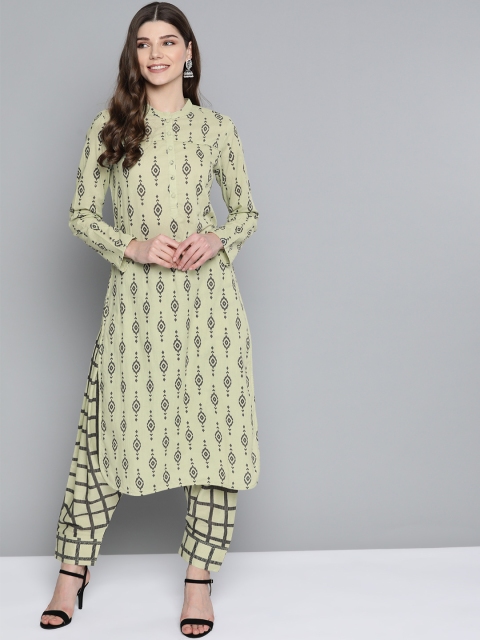 

HERE&NOW Women Green & Black Pure Cotton Printed Kurta with Salwar