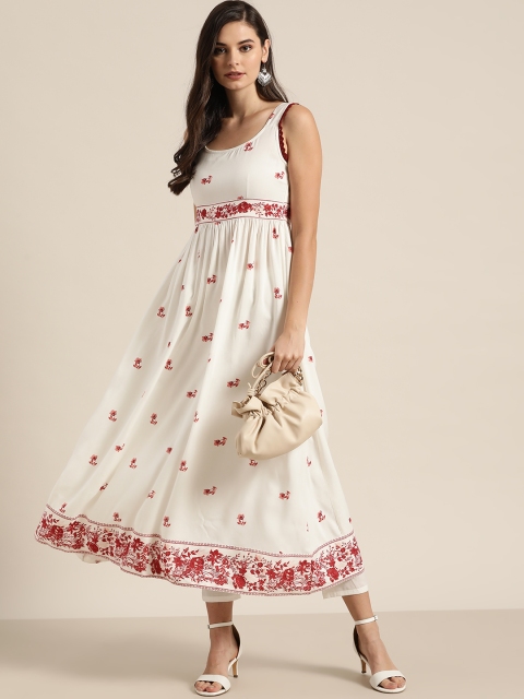 

Moda Rapido Women White & Maroon Floral Printed Kurta