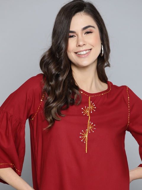 

HERE&NOW Women Maroon Embroidered Top