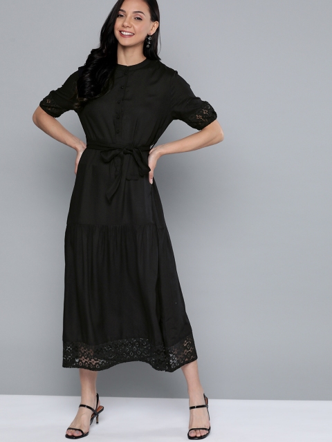 

HERE&NOW Women Black Solid Tiered A-Line Dress