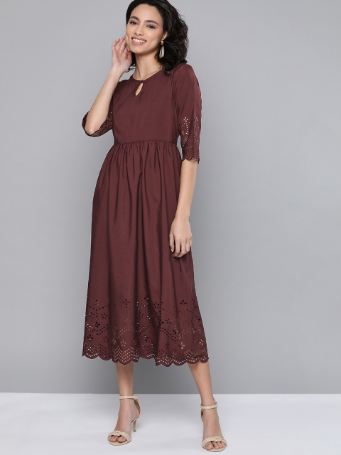 

HERE&NOW Women Burgundy Solid A-Line Dress