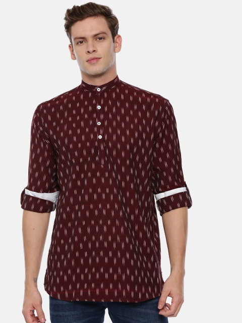 

ROLLER FASHIONS Men Maroon Printed Straight Kurta