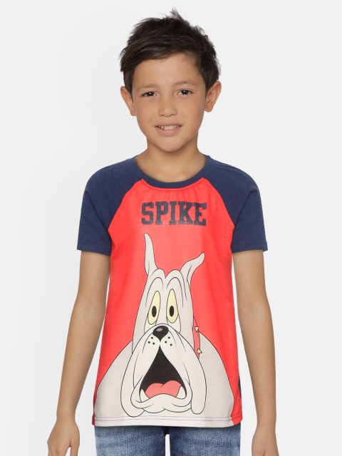 

GAME BEGINS Boys Red Grey Pure Cotton Spike Print Round Neck Pure Cotton T-shirt