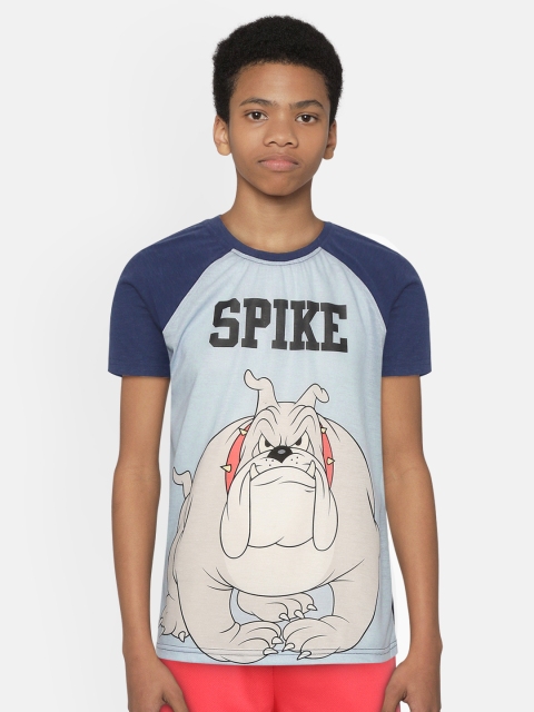 

GAME BEGINS Boys Blue & Grey Pure Cotton Spike Print Round Neck T-shirt