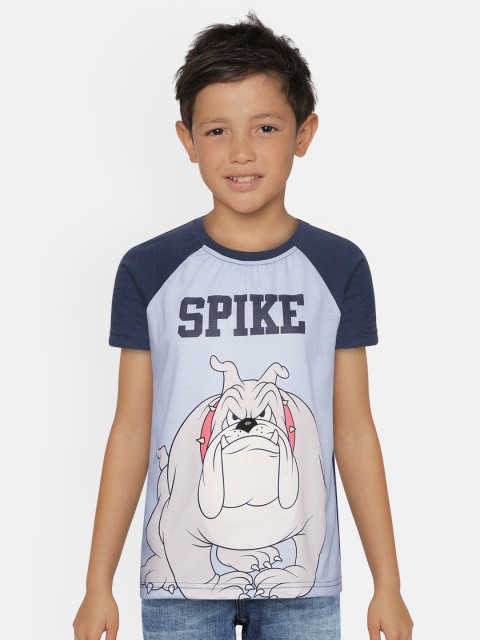

GAME BEGINS Boys Blue Grey Pure Cotton Spike Print Round Neck Pure Cotton T-shirt