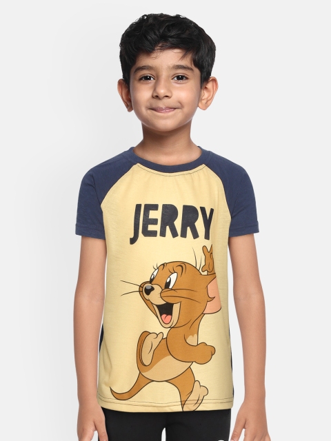 

GAME BEGINS Boys Yellow & Brown Pure Cotton Jerry Print Round Neck T-shirt