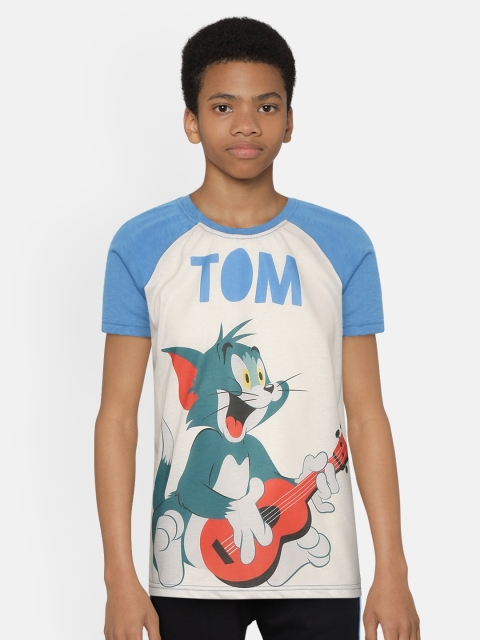 

GAME BEGINS Boys Grey & Teal Green Pure Cotton Tom Print Round Neck T-shirt