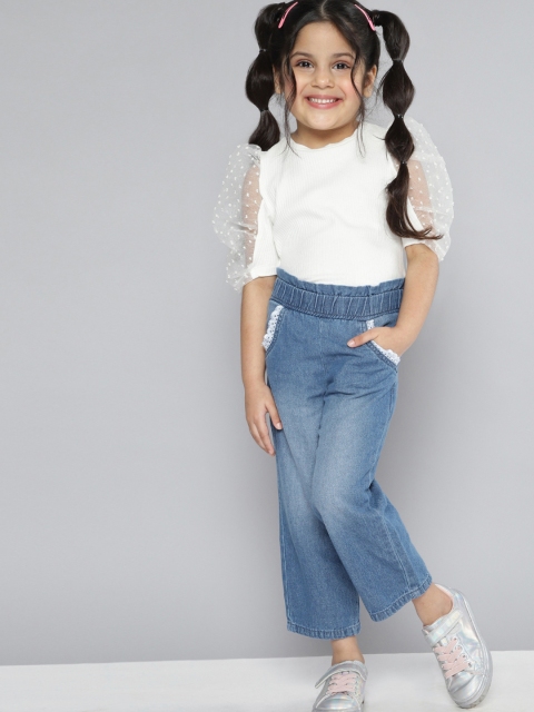 

YK Girls Blue Pure Cotton Faded Denim Jeans