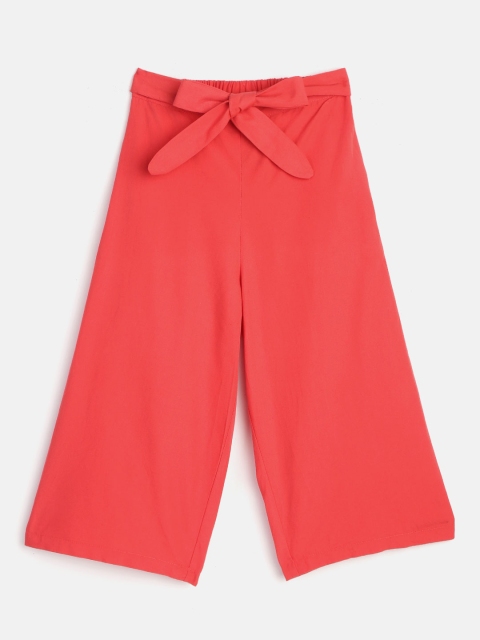 

YK Girls Red Pure Cotton Regular Fit Solid Culottes