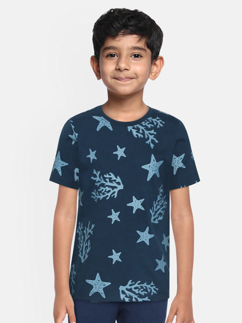 

YK Boys Navy Blue Printed Round Neck T-shirt