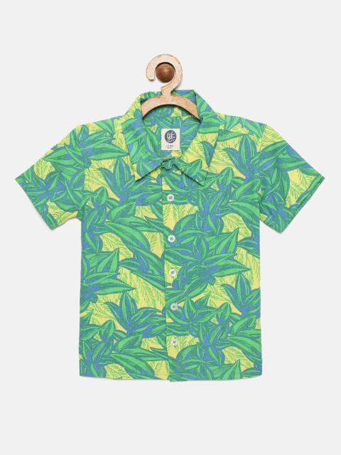 

YK Boys Green & Yellow Tropical Printed Pure Cotton Casual Shirt