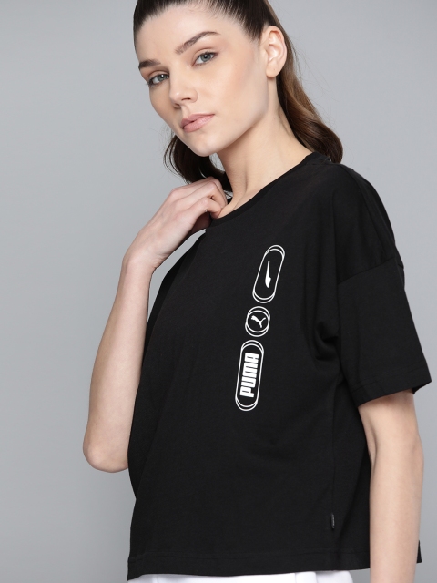 

Puma Women Black White Rebel Fashion Pure Cotton T-shirt