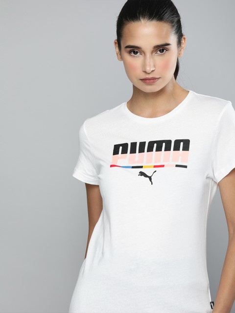 

Puma Women White Printed Multicoloured Round Neck Pure Cotton T-shirt