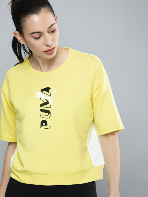 

Puma Women Yellow Printed Crop DryCell Modern Sports Sweat T-shirt