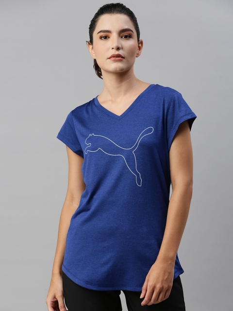 

Puma Women Blue Brand Logo Printed Favorite Heather Cat Training T-shirt