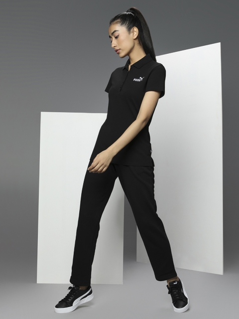 

Puma Women Black Solid ESS Polo Collar T-shirt