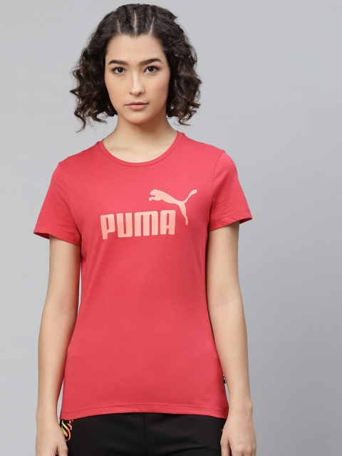 

Puma Women Red & Peach-Coloured Pure Cotton Printed Round Neck T-shirt