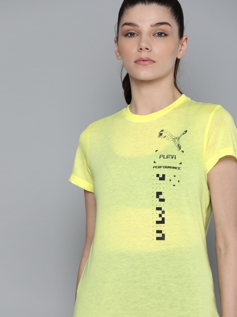 

Puma Women Fluorescent Yellow Performance Graphic Short Sleeves Training T-shirt