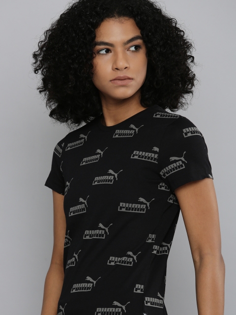 

Puma Women Black & Grey Brand Logo Printed T-shirt