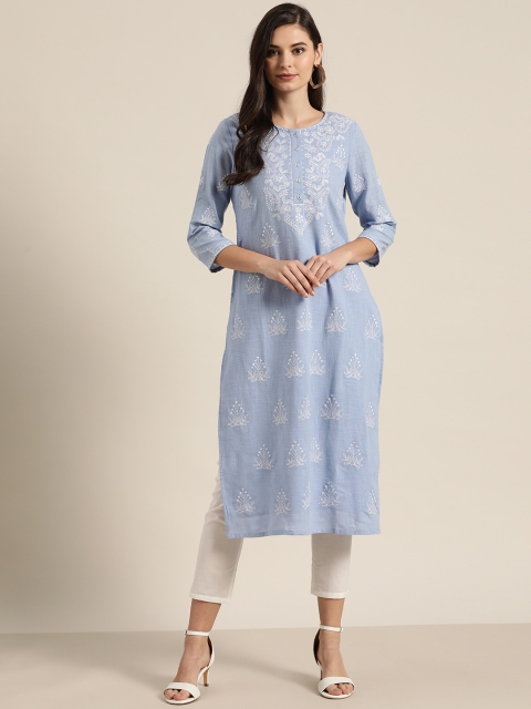 

Moda Rapido Women Blue Pure Cotton Ethnic Motifs Embroidered Thread Work Kurta