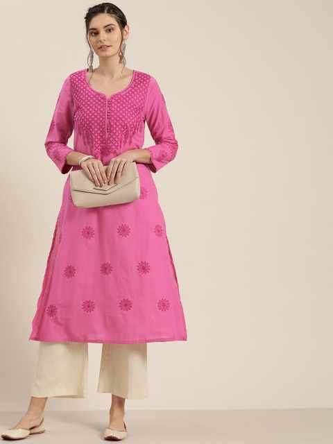 

Moda Rapido Women Pink Ethnic Motifs Embroidered Pure Cotton Thread Work Kurta