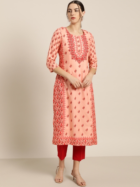 

Moda Rapido Women Peach-coloured & Red Ethnic Motifs Printed Kurta