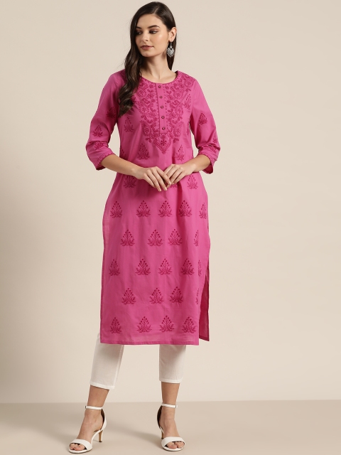 

Moda Rapido Women Pink Pure Cotton Ethnic Motifs Embroidered Thread Work Kurta