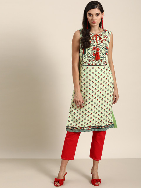 

Moda Rapido Women Green & Rust Red Ethnic Motifs Printed Kurta