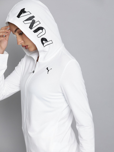 

Puma Women White Solid Modern Sports Full-Zip Hooded Sweatshirt