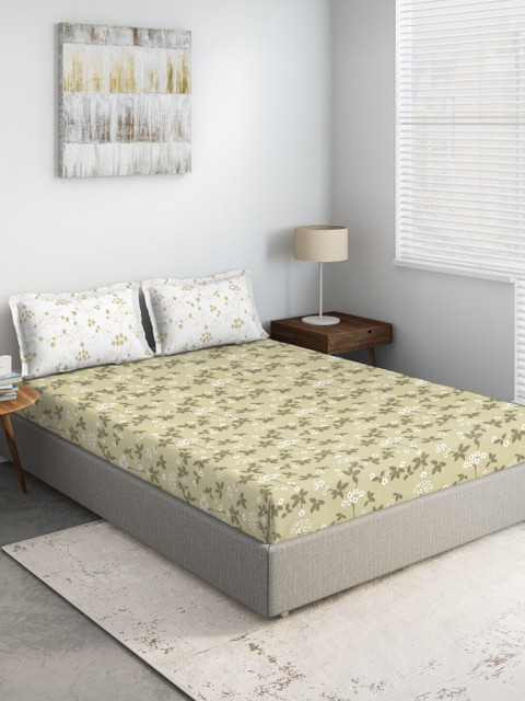 

DDecor Beige & White Floral 144 TC Cotton 1 King Bedsheet with 2 Pillow Covers