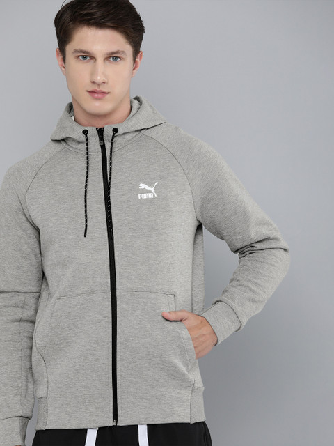 

Puma Men Grey Melange Solid Classics Tech Hooded Sweatshirt
