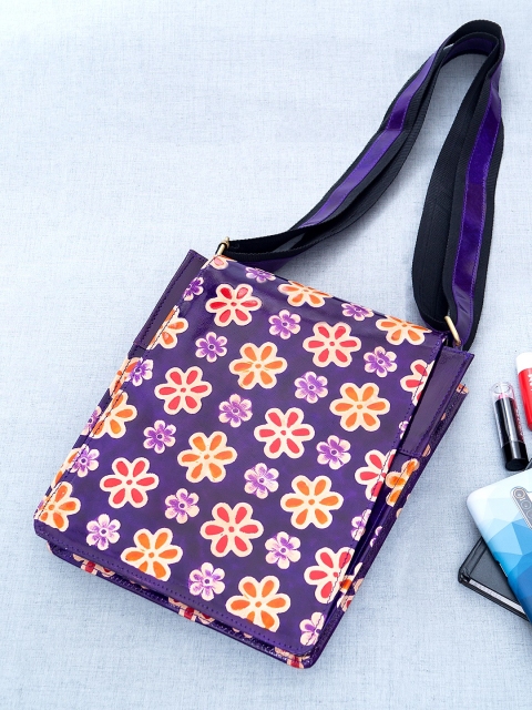 

Golden Peacock Purple & Orange Printed Sling Bag
