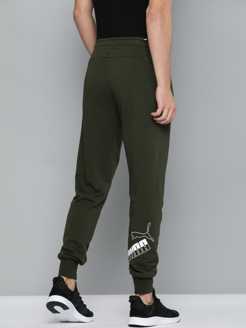 

Puma Olive Green Big Logo Printed Slim Fit Pants Joggers