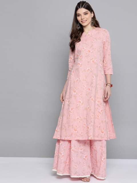 

HERE&NOW Women Pink & Orange Floral Print A-Line Kurta