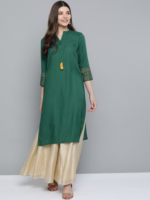 

HERE&NOW Women Green Solid Straight Kurta