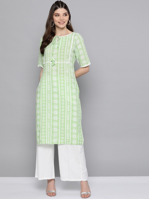 

Here&Now Women Green & White Ethnic Print Kurta