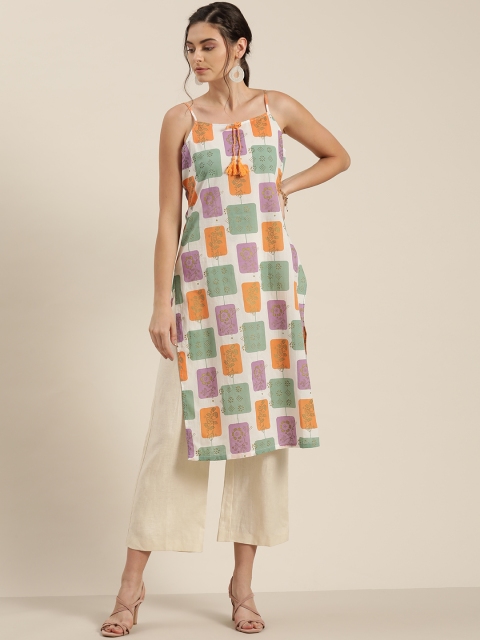 

Moda Rapido Women Off-White & Green Printed Pure Cotton Straight Kurta