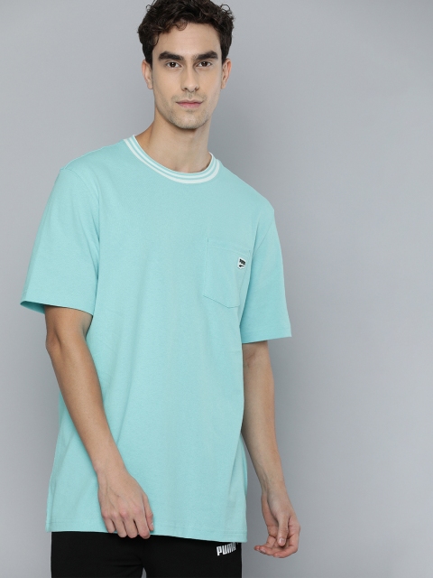 

Puma Men Blue Solid Round Neck Downtown Pocket Pure Cotton T-shirt