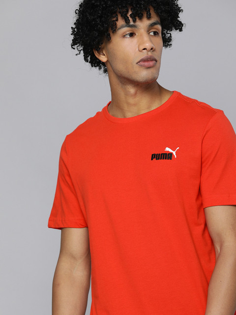 

Puma Men Red Solid ESS+ Embroidery Logo Round Neck Pure Cotton T-shirt