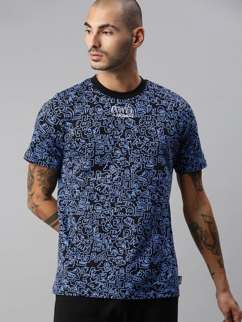 

Puma Men Black Blue MR DOODLE AOP Tee Printed Pure Cotton T-shirt