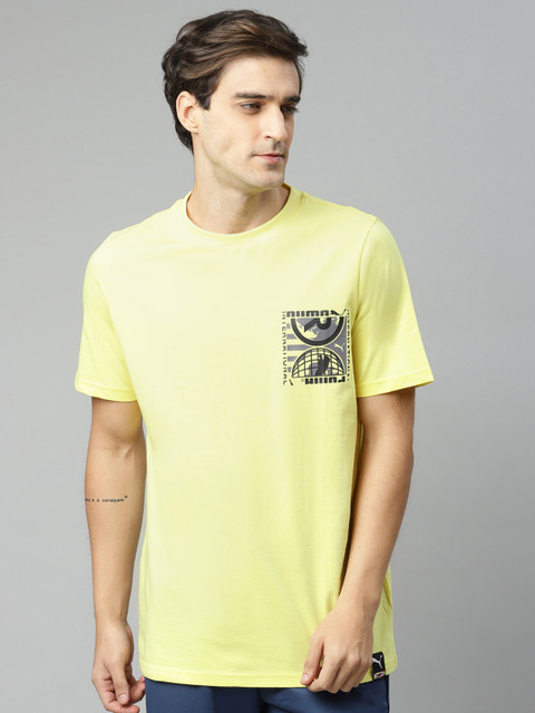

Puma Men Yellow Solid INTL Pure Cotton T-shirt