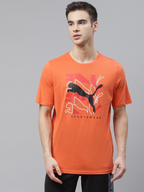 

Puma Men Orange Athletics Big Logo Print Round Neck Pure Cotton T-shirt