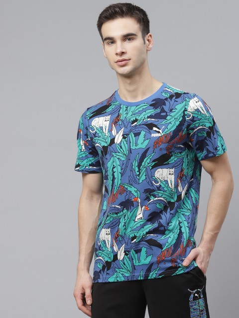 

Puma Men Blue Classics Graphics All Over Print T-Shirt