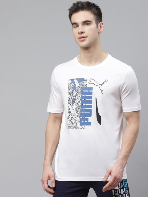 

Puma Men White Blue Summer Vibe Cotton Printed Round Neck Pure Cotton T-shirt
