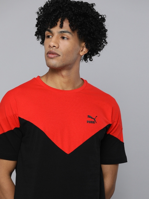 

Puma Men Black Red Iconic MCS Colourblocked Round Neck Pure Cotton T-shirt