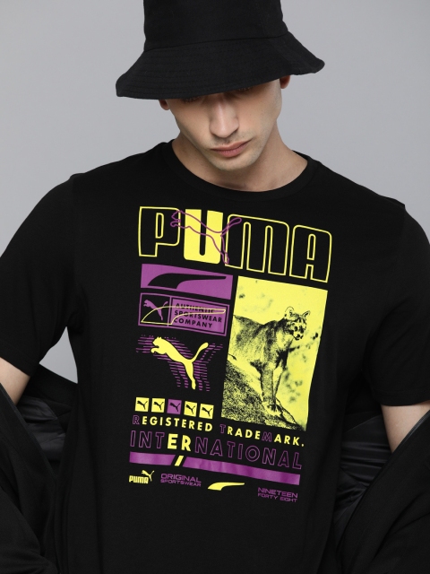 

Puma Men Black Yellow Printed Pure Cotton Box Pure Cotton T-shirt