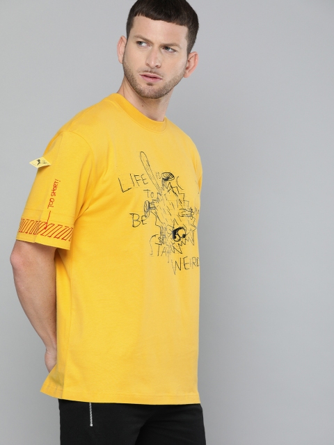 

Puma x MICHAEL LAU Men Yellow Too Short Graphic Printed Round Neck Pure Cotton T-shirt