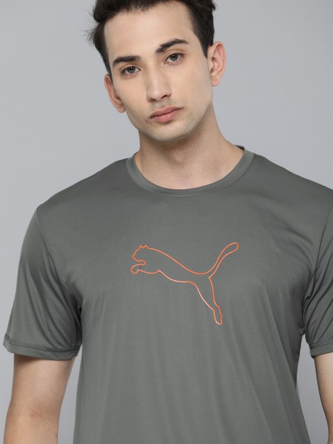 

Puma Men Grey LAUNCH LOGO Printed Round Neck Drycell Running T-shirt
