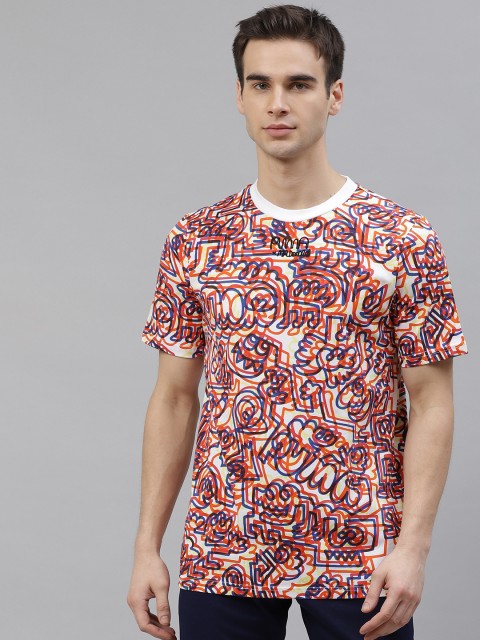

Puma x MR DOODLE Men Orange White All Over Print Round Neck Pure Cotton T-shirt, Multi