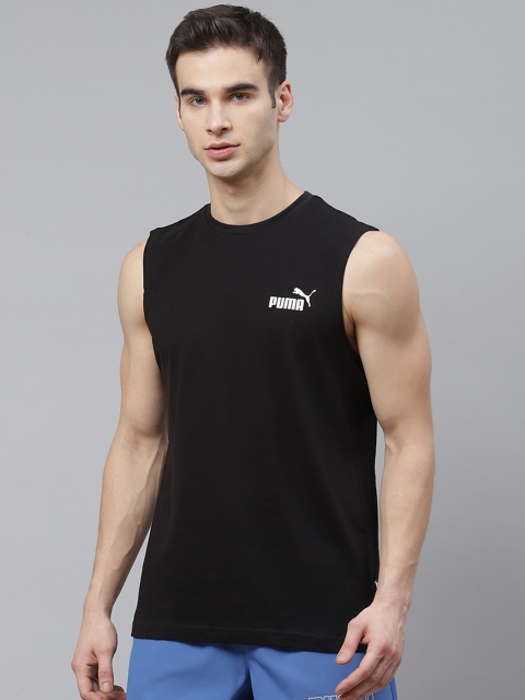 

Puma Men Black Big Logo Sleeveless Back Print Pure Cotton T-Shirt